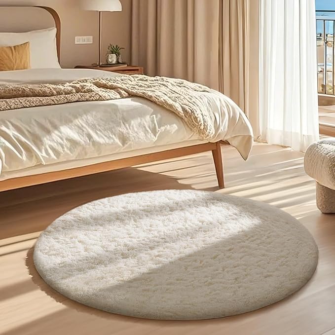 Ophanie Round Rugs 3Ft Ivory Circle Area Rug, Christmas Room Decor, Aesthetic - Image 5