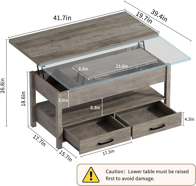SYESWAY 42'' Lift Top Coffee Table, 4-in-1 Multifunctional Lift Coffee Table - Image 3