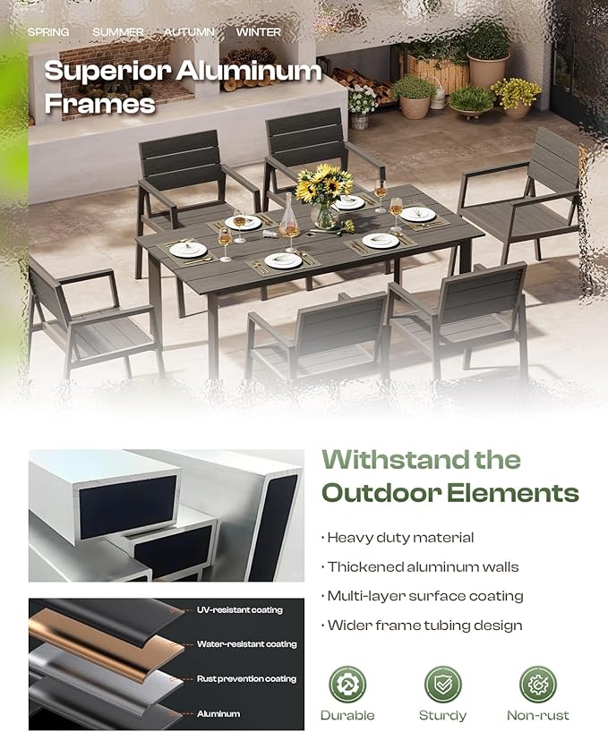 Outdoor Dining Set for 6, Patio Table and Chairs Set - Image 4