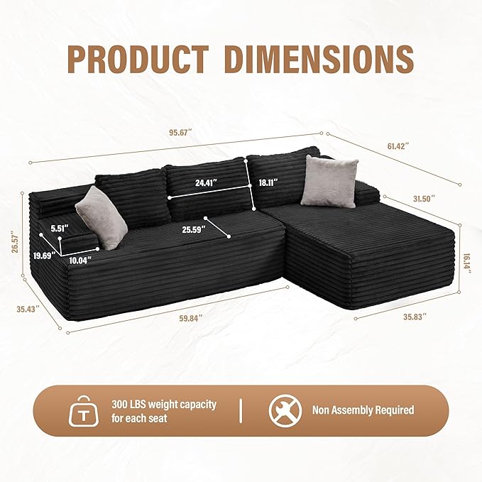 Hobestluk Modular Sectional Sofa Couches L-Shape Couch 3 Seat Modular Sofa - Image 2