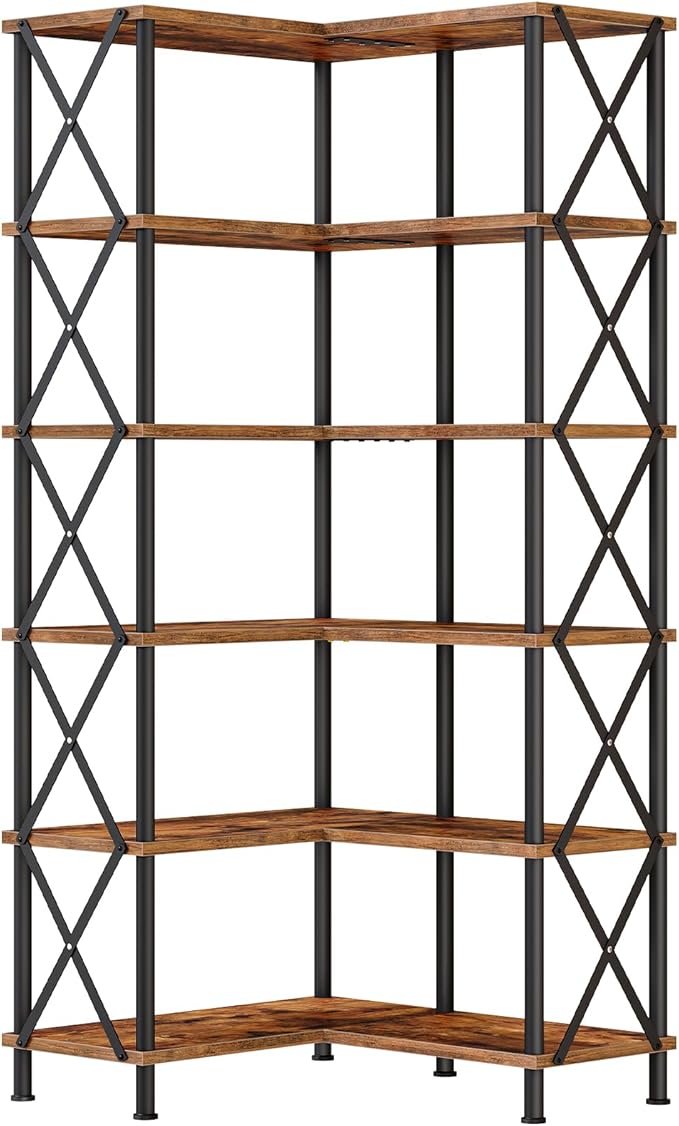 HOOBRO Corner Bookshelf, 6-Tier L-Shaped Bookcase, Industrial Open Display by HOOBRO
