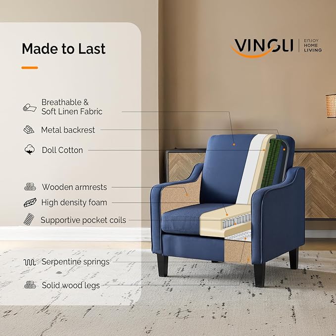 VINGLI Modern Accent Chairs Set of 2, Upholstered Sofa Chair Reading Chair - Image 8