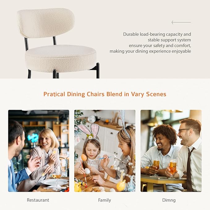 Sweetcrispy Dining Chairs Set of 4, Boucle Upholstered Modern Mid Century Round - Image 6