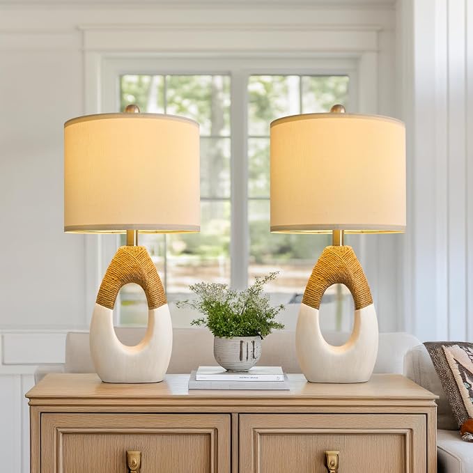 OYEARS 22” Boho Table Lamps for Bedroom Living Room Upgraded Set of 2 Medium by OYEARS