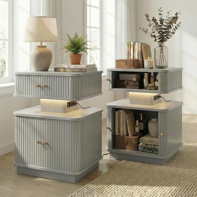 Nightstand with Charging Station, Modern Night Stand with Smart Led Light and 2 - Image 9