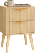 YAUKOMEL Fluted Nightstand, Small Bedside Table, Natural Wood Night Stand by YAUKOMEL