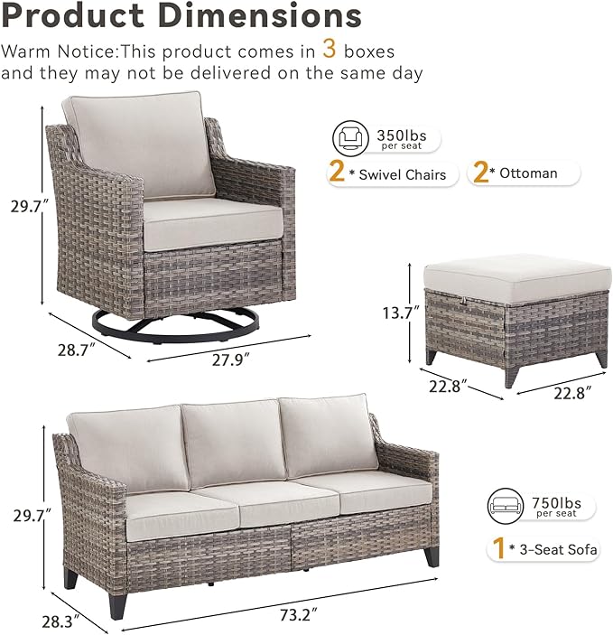 Outdoor Patio Furniture Set-5 Pieces All-Weather Wicker Outdoor Furniture - Image 8