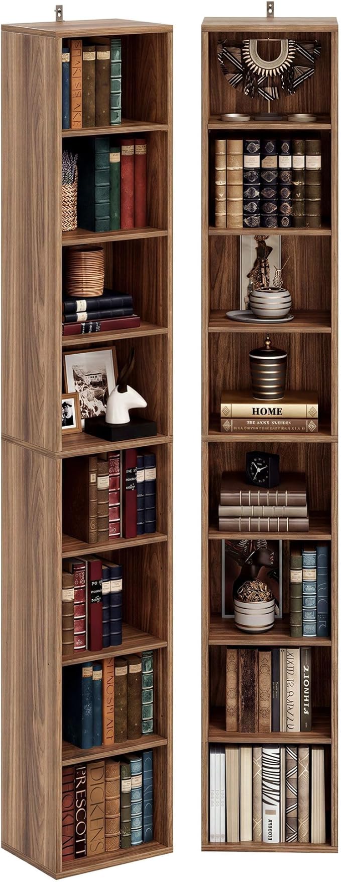 IRONCK Tall Narrow Bookshelf 8 Tiers 71in Set of 2, Compact Corner Bookcase - Image 4