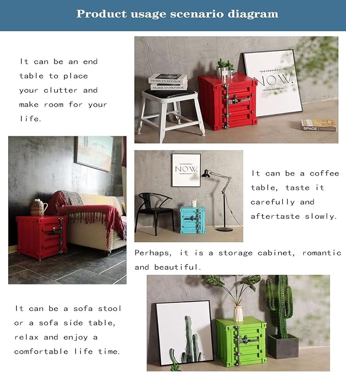ZHAOYONGLI-End Tables Industrial Wind Bedside Table, Container Style Locker - Image 8