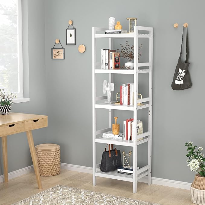 Homykic Bamboo Bookshelf, 5-Tier Narrow 55.9” Adjustable Book Shelf Bookcase - Image 4