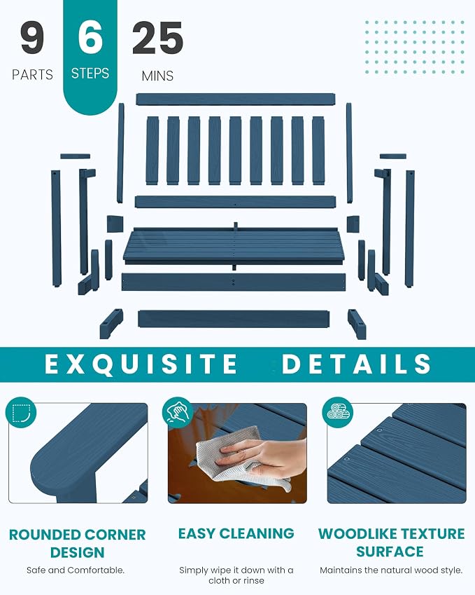 SERWALL Outdoor Glider Bench Set of 4, HDPE Weather-Resistant Swinging Bench - Image 7