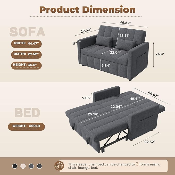Nebuaegis Sleeper Sofa Bed, 3-in-1 Convertible Pull Out Couch - Image 2