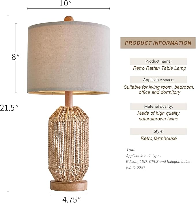 OYEARS 21" Boho Table Lamps Set of 2 - Image 3