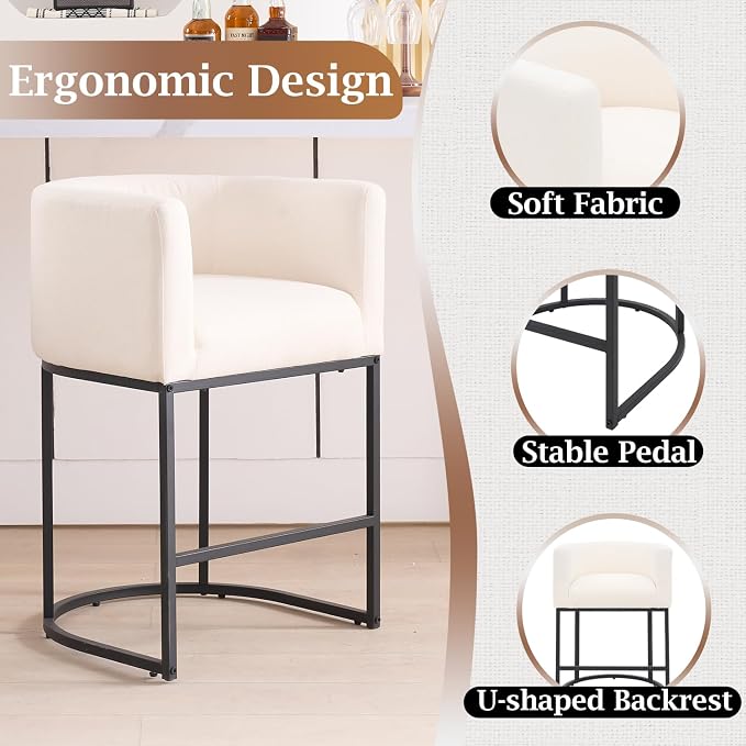 ClinQ 26" H Counter Height Bar Stools Set of 4, Modern Barrel Counter Stools - Image 3