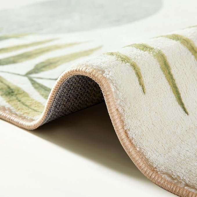 RoomTalks Mid Century Modern Washable Rug, Abstract Tropical Leaves Thin Shaggy - Image 6