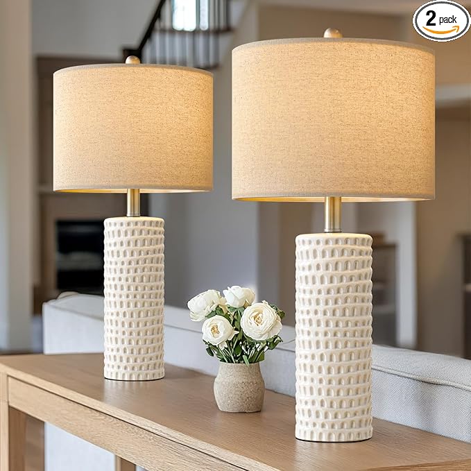PORTRES 24" Farmhouse Ceramic Table Lamp Set of 2 by PORTRES