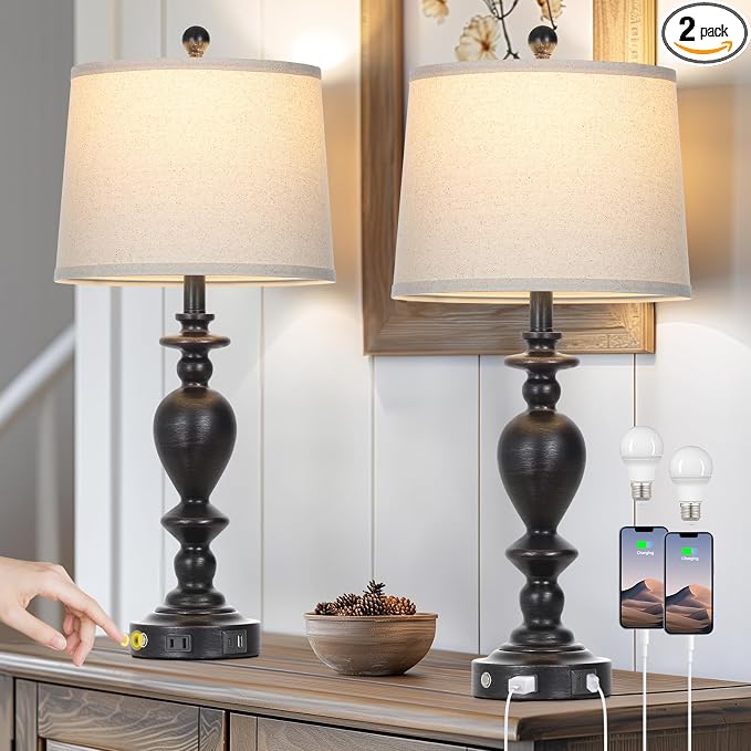 Cinkeda 28" Black Farmhouse Table Lamps Set of 2 by Cinkeda