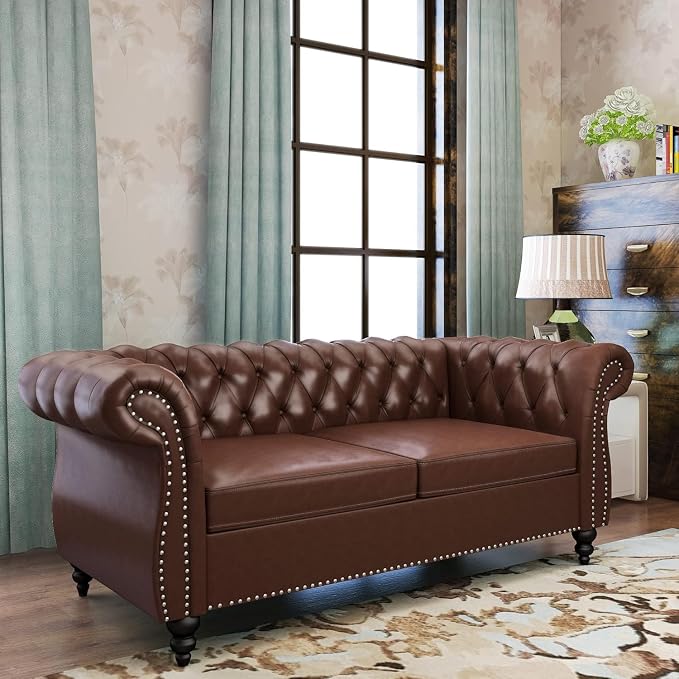 Mid-Century 2 Seater Sofa, Faux Leather Loveseat by YUCHIATHSoulFurniture