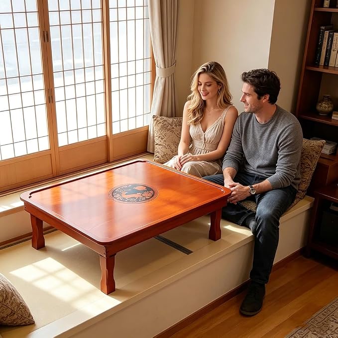 Folding Coffee Table, Japanese-Style Square Low Wood Table, - Image 6