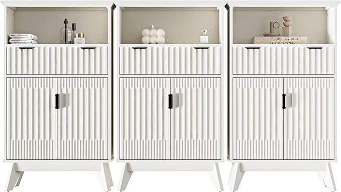 Fatmok Buffet Cabinet with Storage Set of 3, Wood Buffet Sideboard Console Table by Fatmok