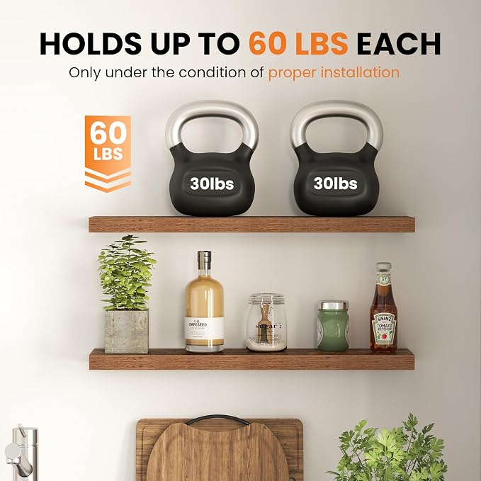 Fun Memories Floating Shelves for Wall, 72 Inch Long Set of 2 Rustic Wood Wall - Image 6