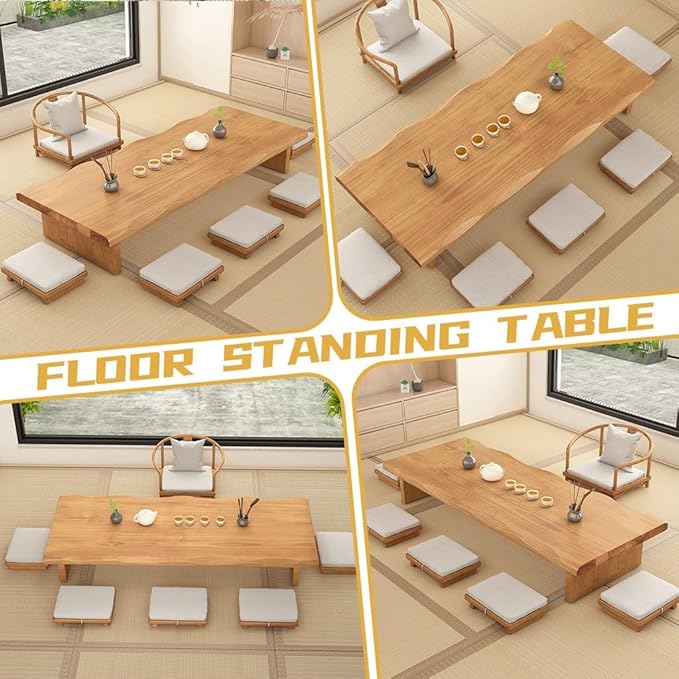 120cm Japanese Floor Table -Vintage Solid Wooden Tatami Table, Low Rectangular - Image 4
