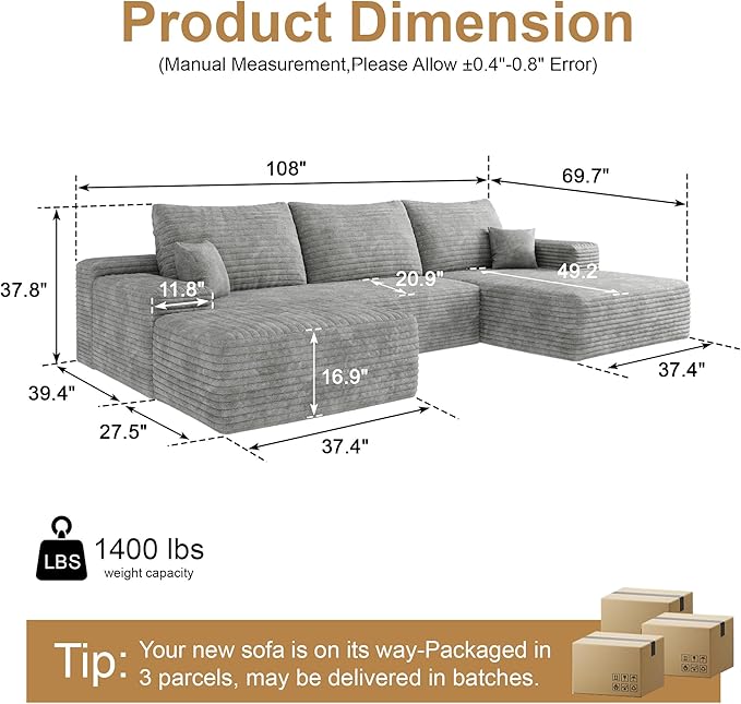 AUGOP 108" Sectional Couches for Living Room Modern Modular Sofa - Image 2