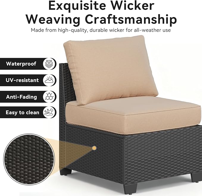 Aoxun Patio Furniture Set, Widen Armrests Wicker Outdoor Sectional - Image 7