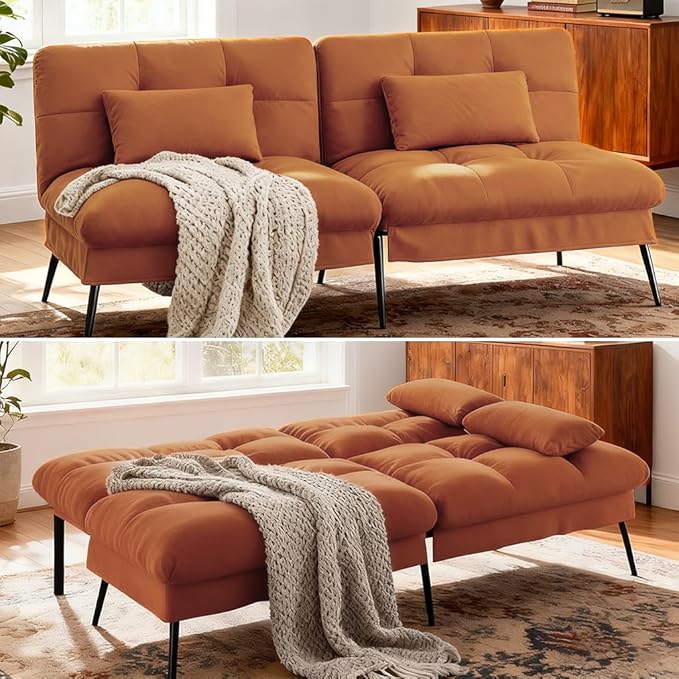 COMHOMA 72″ Futon Sofa Bed, Convertible Fabric Futons Couch by ComHoma