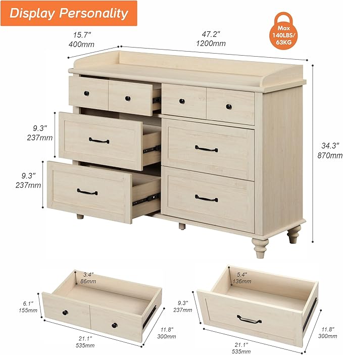 WAMPAT 6 Drawers Dresser for Bedroom, Elegant Wooden Chest of Drawers Kids - Image 2