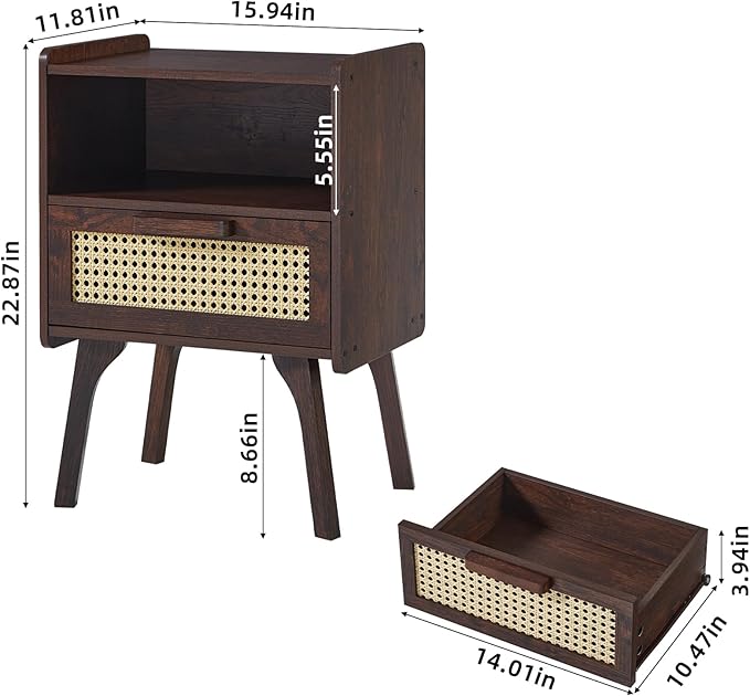 Lerliuo Rattan Nightstand, Bedside Table - Image 3