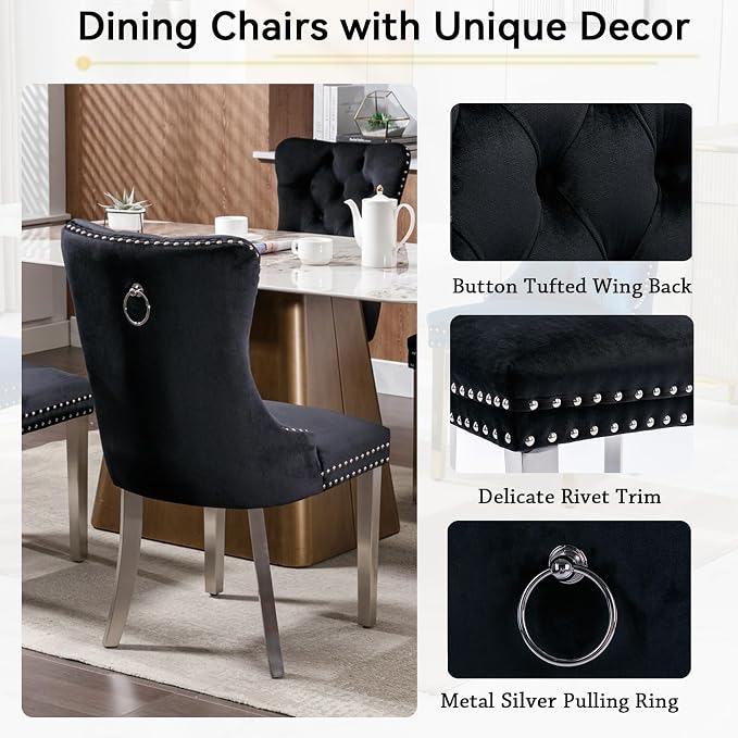 Henf 63"-79" Dining Table Set for 6, 7 Pieces Extendable Dining Table and 6 - Image 6