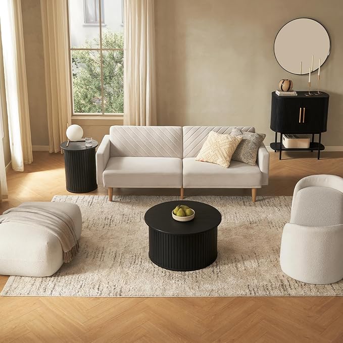 mopio Quin Pedestal Side Table, Tambour Round Fluted End Table, Small Accent - Image 4
