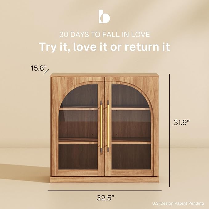 BELLEZE 3 Tier Bookshelf with Arched Glass Door, Modern Display Bookcase Shelf - Image 2