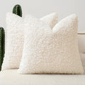 Faux Fur Throw Pillow Covers 18x18 Inch Set of 2 Boucle Neutral Decorative by Woaboy