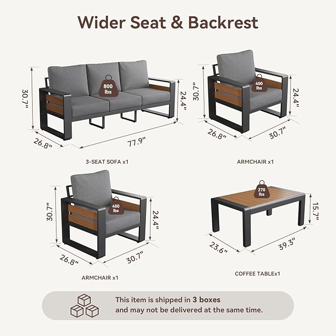Aoxun Aluminum Outdoor Patio Furniture Set, 2 Seats Metal Sectional Patio - Image 7