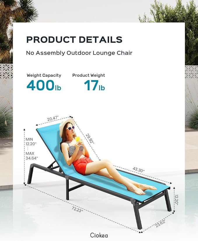 Patio Chaise Lounge Chair Set of 2, Foldable Lounge Chairs - Image 2