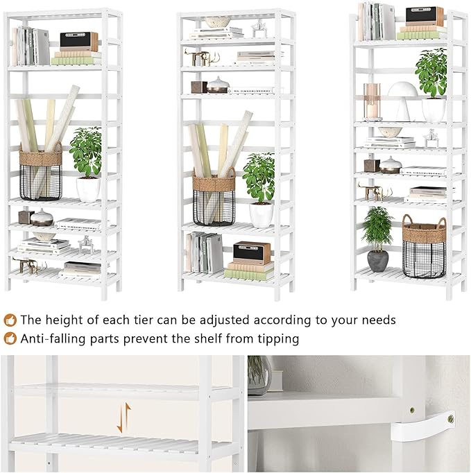 Homykic 6-Tier Bamboo Bookshelves and Bookcases, Adjustable 63.4”Tall Shallow - Image 5