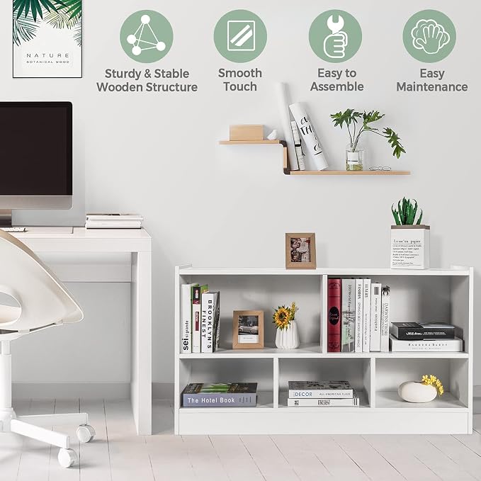 Tangkula 5 Cube Bookcase, 2 Tier Wooden Storage Open Bookshelf, Kid's Playroom - Image 5