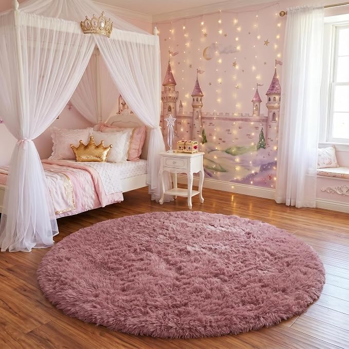 Amdrebio Blush Fluffy Round Rug 4Ft - Image 5