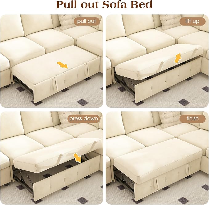 Ihanherry 106-inch Large L-Shaped Sectional Sofa Bed, 7-Seater Convertible Pull - Image 7