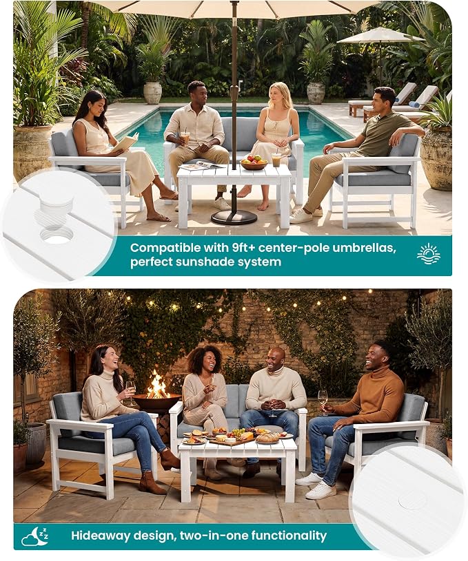 SERWALL 3 Pieces HDPE Outdoor Sofa Bistro Set - Image 3