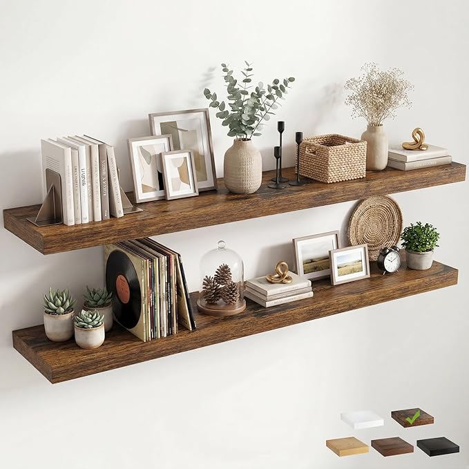 12 inch Deep Floating Shelves for Wall, 72 inch Wide Engineered Wood Wall by Venusmiles