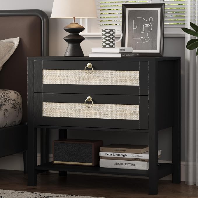 Xixini Nightstand wih 2 Drawers & Open Shelf, Small Mid Century Modern Night by Xixini