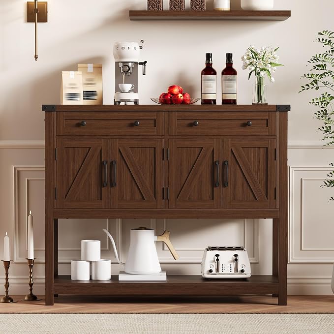 Rustic 47-Inch Wood Coffee Bar Storage Cabinet - Image 6