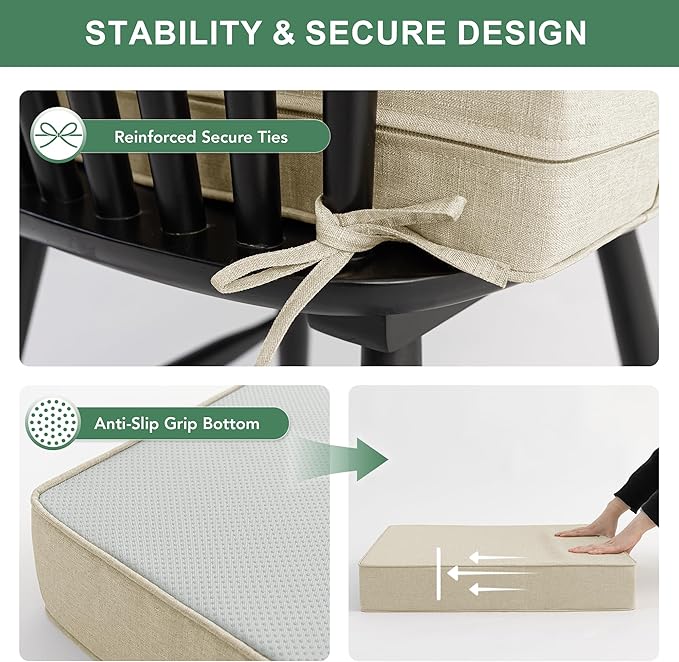 Summsun Patio Chair Cushions Set of 4, Faux Linen Outdoor Furniture Cushions - Image 4