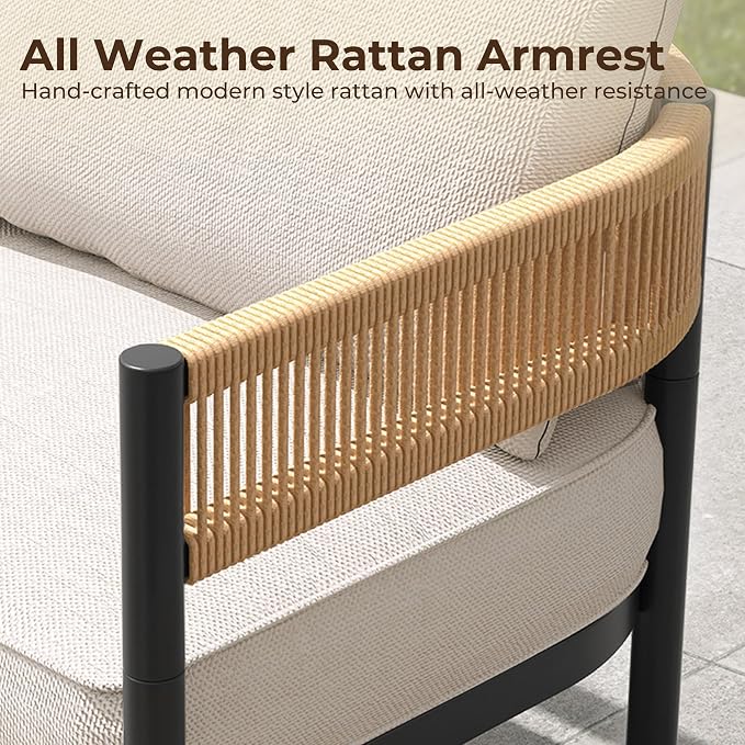Gand Patio Outdoor 3-Seat Couch Sofa, Wicker Conversation Set - Image 4