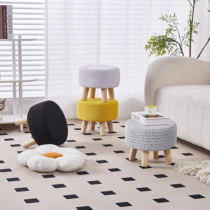 Wimarsbon Small Ottomans, 100% Hand Knitted Pouf, Round Footrest - Image 8