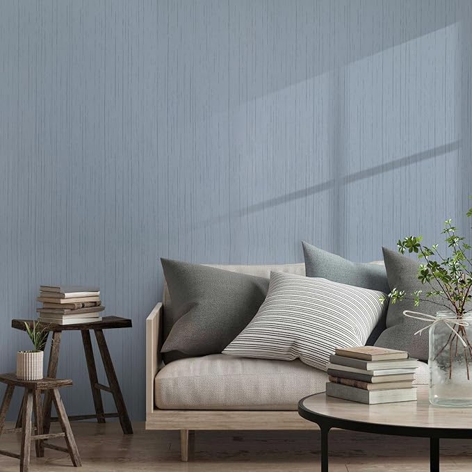Grasscloth Peel and Stick Wallpaper Grey Blue 15.74" x 472.44" Modern Textured - Image 7