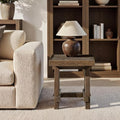 Hawthorne 18" Square Reclaimed Elm Trestle Side Table, Heritage Medium-Dark by GOLGAILY